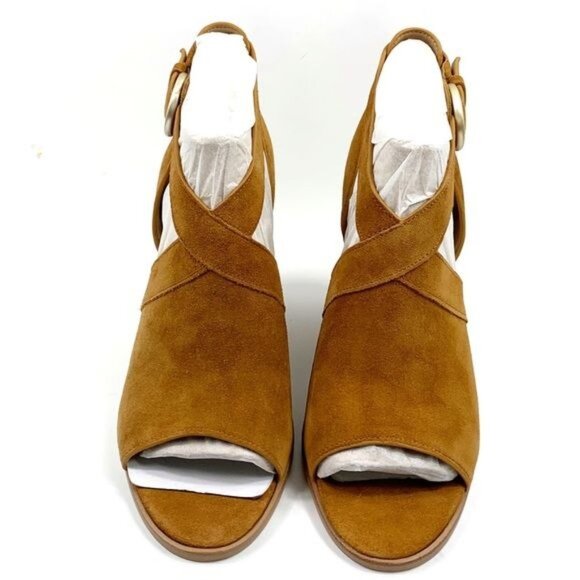 Marc Fisher Vega Sandal Leather Upper Suede Construction Block Heel Size 9.5 - Picture 2 of 15